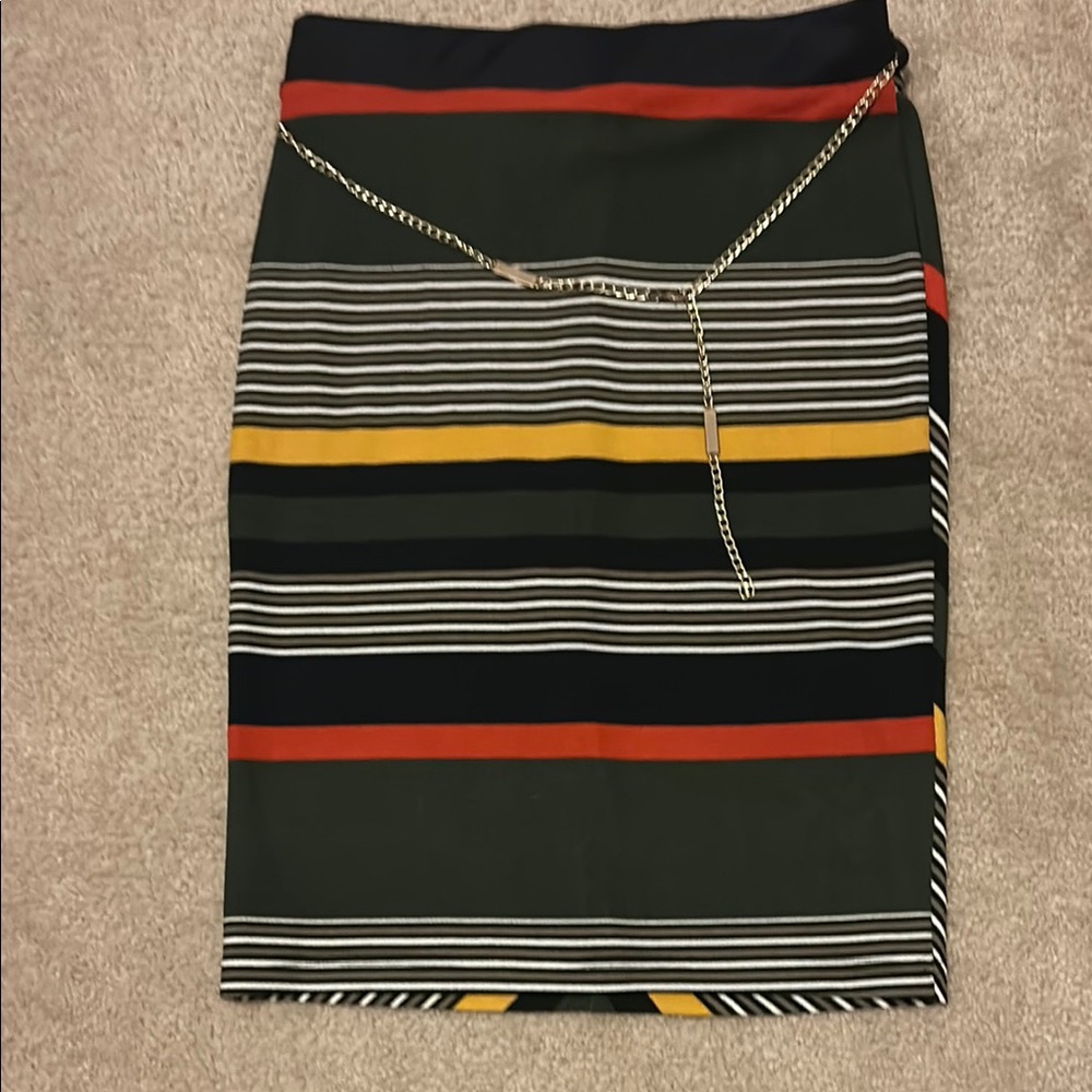 Striped Multicolor Skirt with Chain Detail